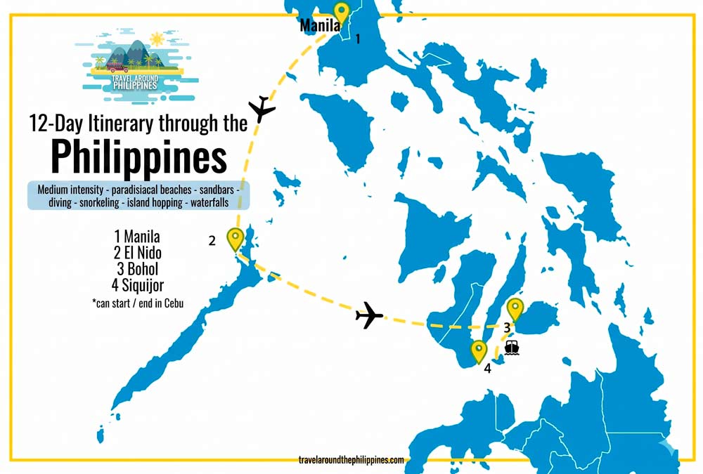 12-Day Travel Route to the Philippines map